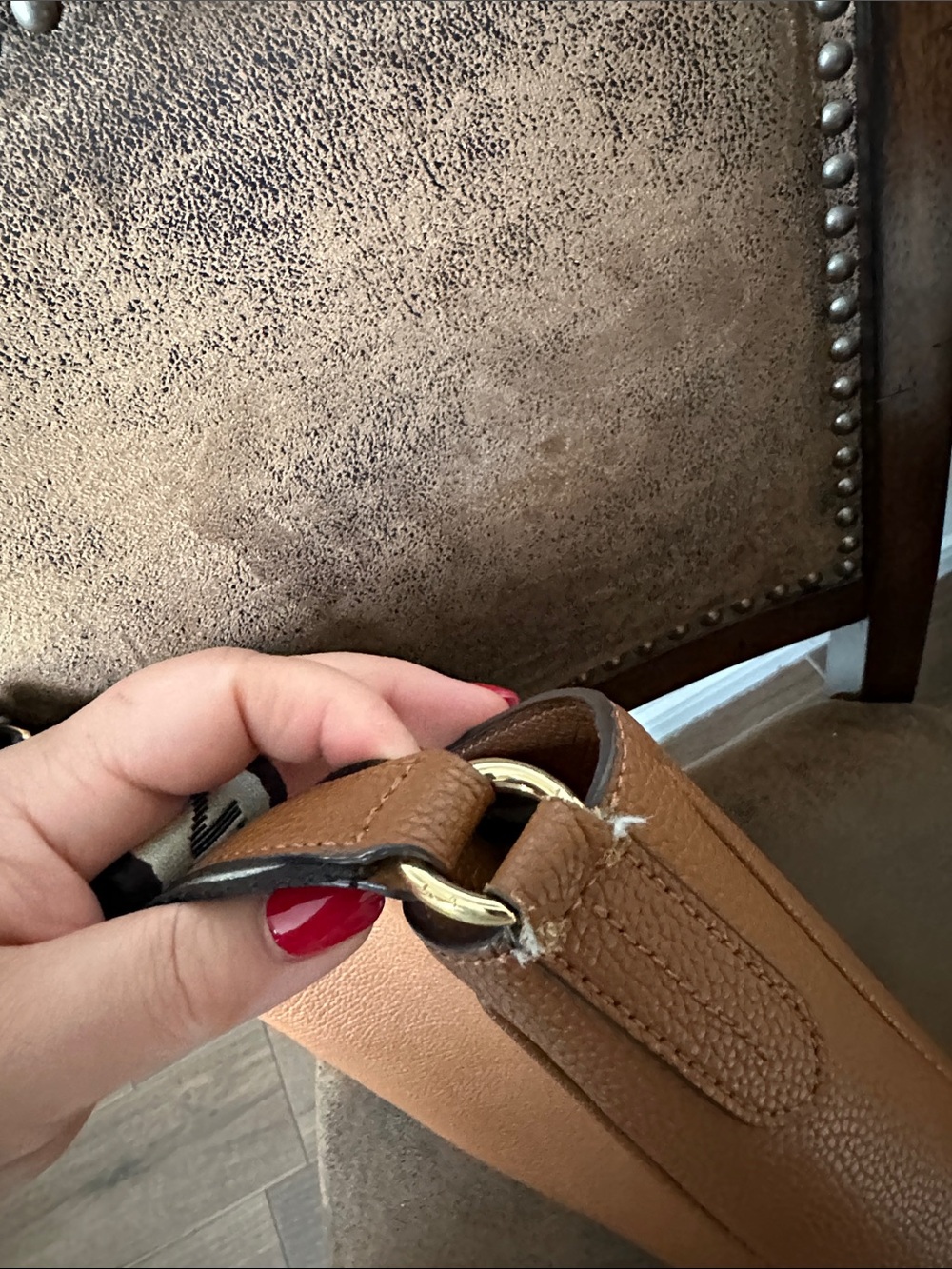 Ralph Lauren Cognac Leather Crossbody with Branded Canvas Strap - Picture 9 of 14